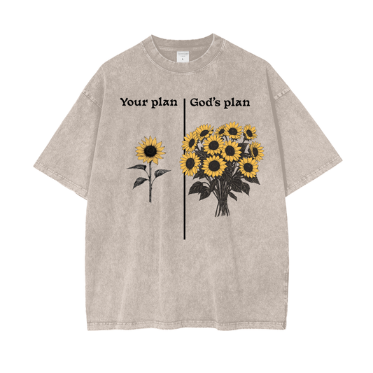 "Your Plan God's Plan | Sunflower" Unisex Oversized Washed T-Shirt