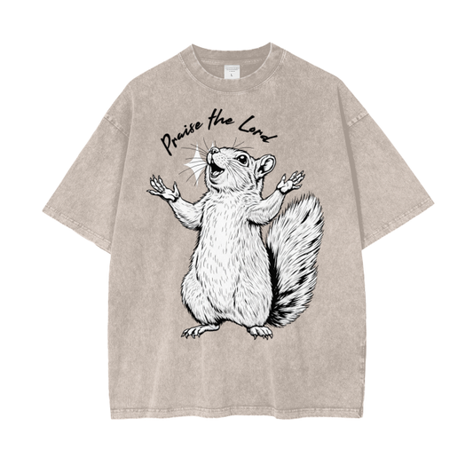 "Praise the Lord" Squirrel Unisex Oversized Washed T-Shirt