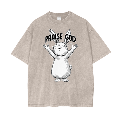 "Praise God Rabbit" Unisex Oversized Washed T-Shirt