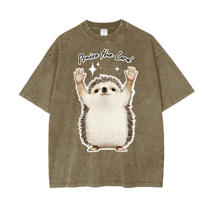 "Praise the Lord" Hedgehog Unisex Oversized Washed T-Shirt