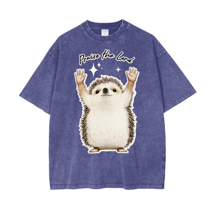 "Praise the Lord" Hedgehog Unisex Oversized Washed T-Shirt