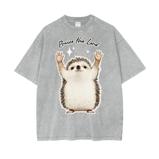 "Praise the Lord" Hedgehog Unisex Oversized Washed T-Shirt