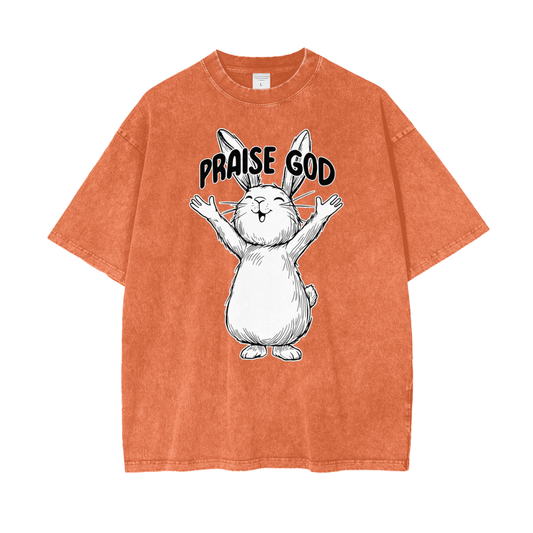 "Praise God Rabbit" Unisex Oversized Washed T-Shirt