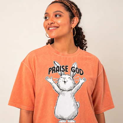 "Praise God Rabbit" Unisex Oversized Washed T-Shirt