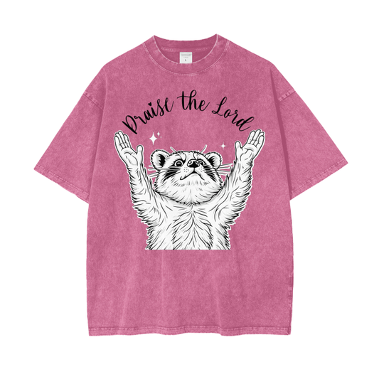 "Praise the Lord" Racoon Unisex Oversized Washed T-Shirt