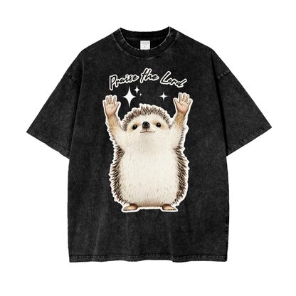 "Praise the Lord" Hedgehog Unisex Oversized Washed T-Shirt