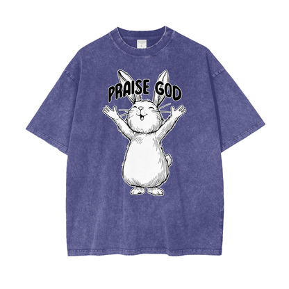 "Praise God Rabbit" Unisex Oversized Washed T-Shirt